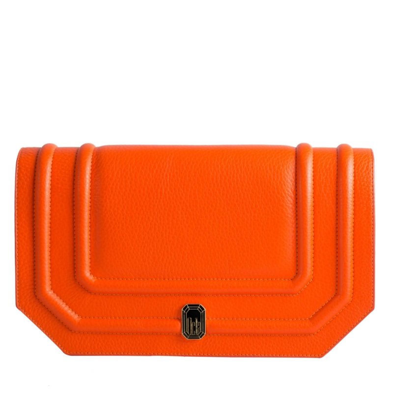 pochette cuir orange
