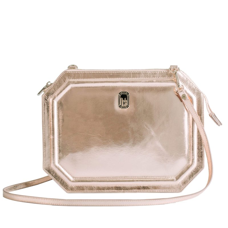 pochette cuir rose gold
