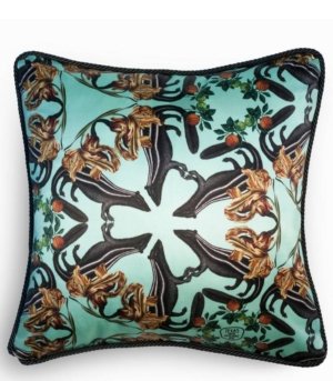 Coussin imprimé mouffettes en soie et velours