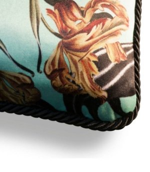 Coussin imprimé mouffettes en soie et velours