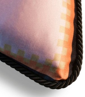 Coussin giroflée et poissons en soie et velours