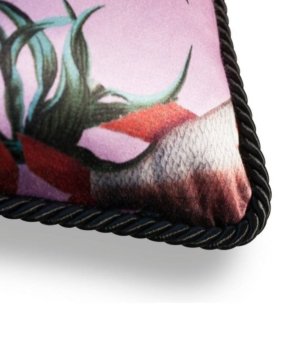 Coussin imprimé giroflée et poissons en soie et velours