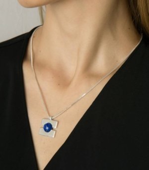 Collier QUADRATO en Argent – Pierre Lapis Lazuli