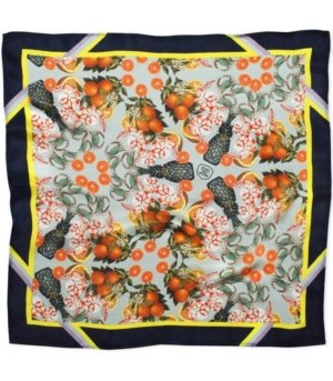 Foulard en soie PINEAPPLE & PRAWNS NAVY