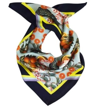 Foulard en soie PINEAPPLE & PRAWNS NAVY
