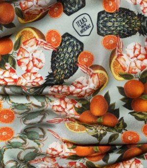Foulard en soie PINEAPPLE & PRAWNS NAVY