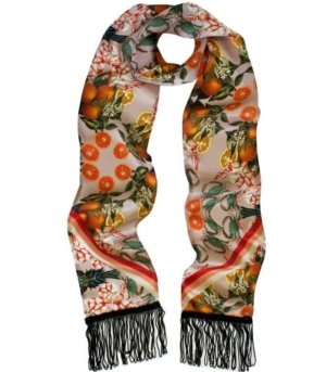 Silk fringed scarf PINEAPPLE & PRAWN