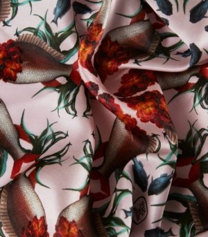 Foulard en soie Giroflée & Poissons