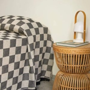 couverture de li jacquard à carreaux noir et beige