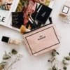 trousse de maquillage rose poudré
