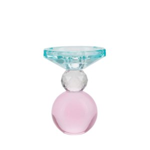 Bougeoir en verre cristal bleu, rose et transparent