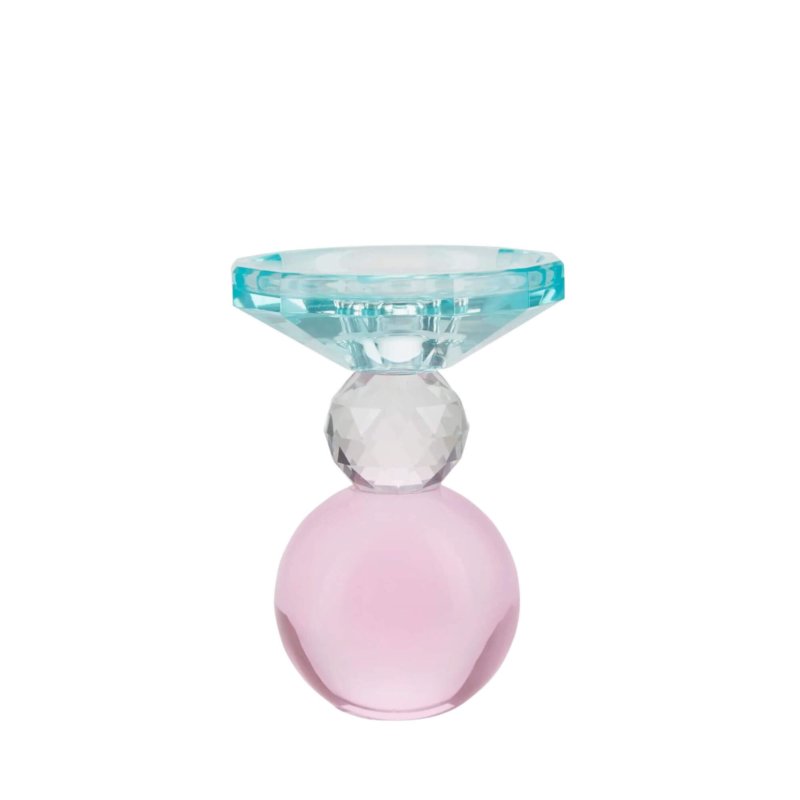 Bougeoir en verre cristal bleu, rose et transparent