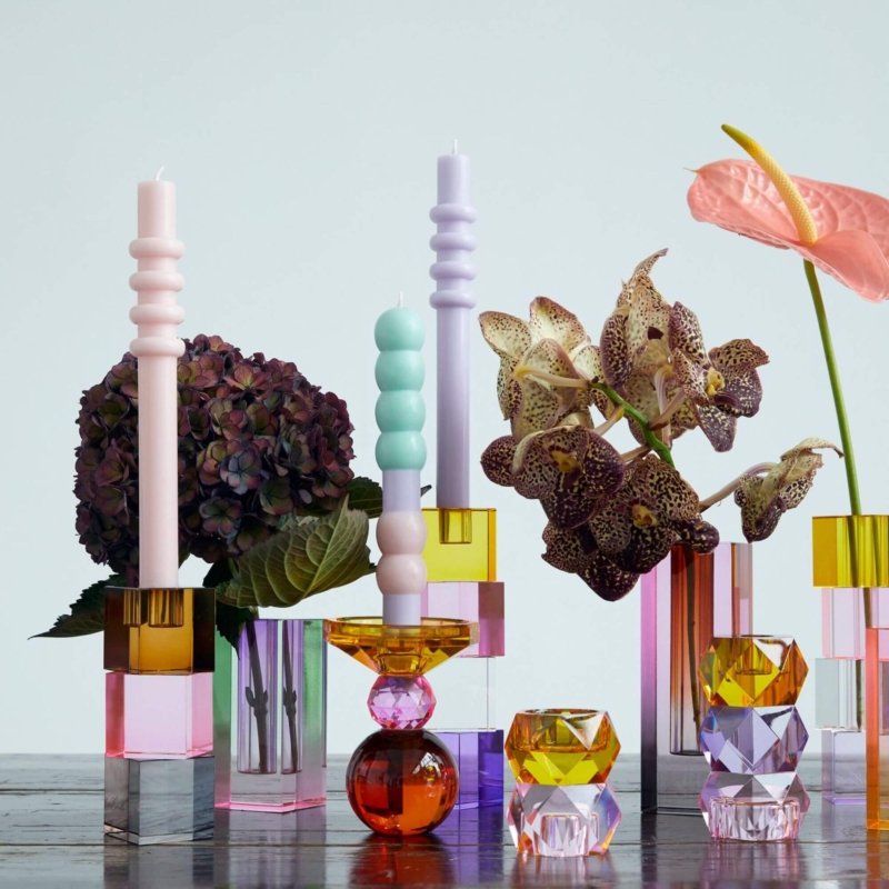 Photophore Bougeoir verre cristal-Rose Violet Ambre - Image 5