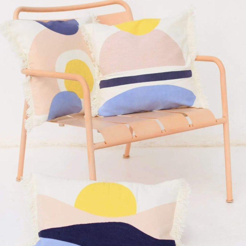 coussin déco bleu et rose