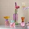 porte bougie rose en verre cristal